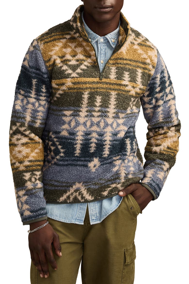 Faux Shearling Quarter Zip Jacket, Main, color, BLUE MULTI