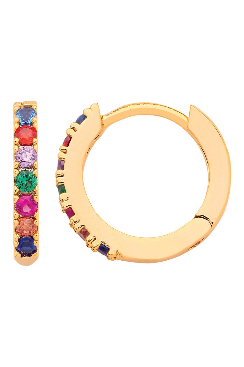 Multicolor Crystal Pavé Huggie Hoop Earrings, Main, color, GOLD