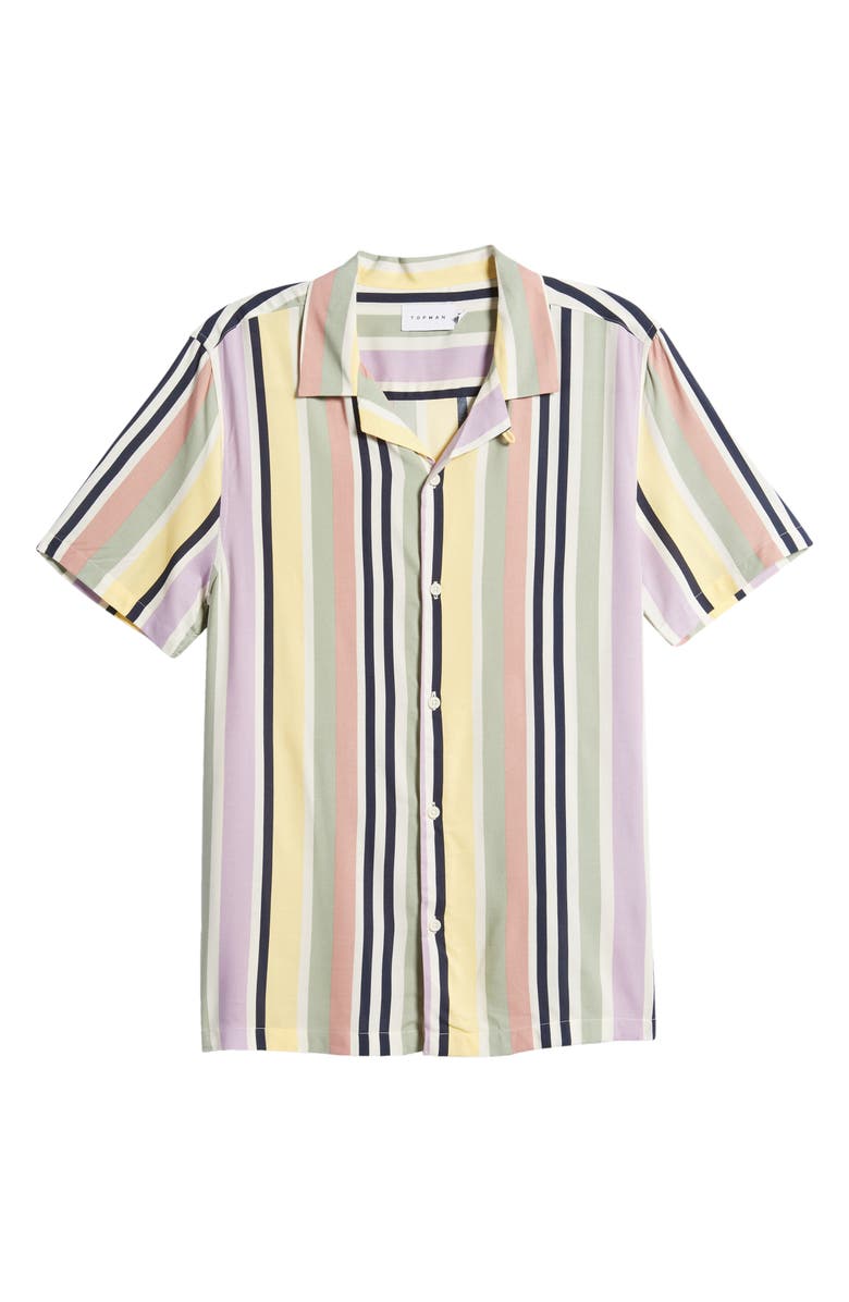 Topman Pastel Stripe Short Sleeve Button-Up Shirt, Alternate, color,