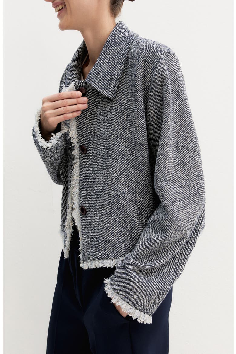 Emmgettito Fringed Basketweave Jacket, Alternate, color, NAVY TWILL