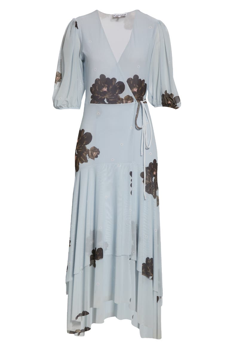 Floral Print Sheer Mesh Maxi Dress, Alternate, color, HEATHER