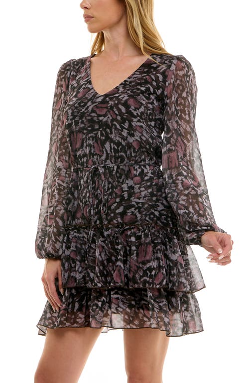 Socialite Long Sleeve Ruffle Tiered Minidress In Black