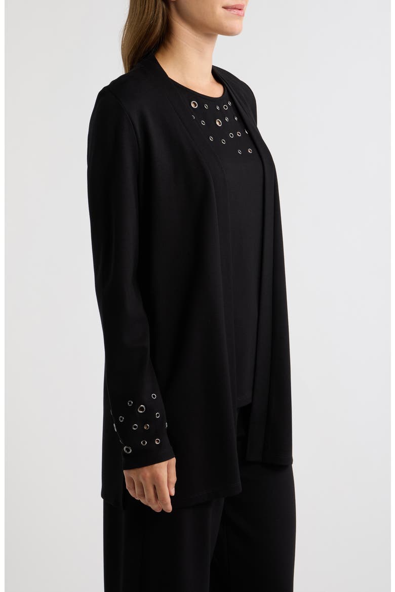 Grommet Detail Open Cardigan, Alternate, color, ANNE BLACK