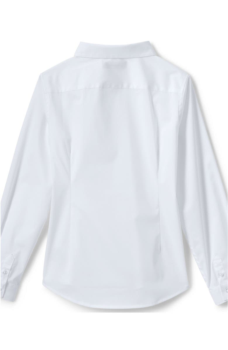 Lands' End School Uniform Girls No Gape Long Sleeve Stretch Shirt, Alternate, color, Pearl White
