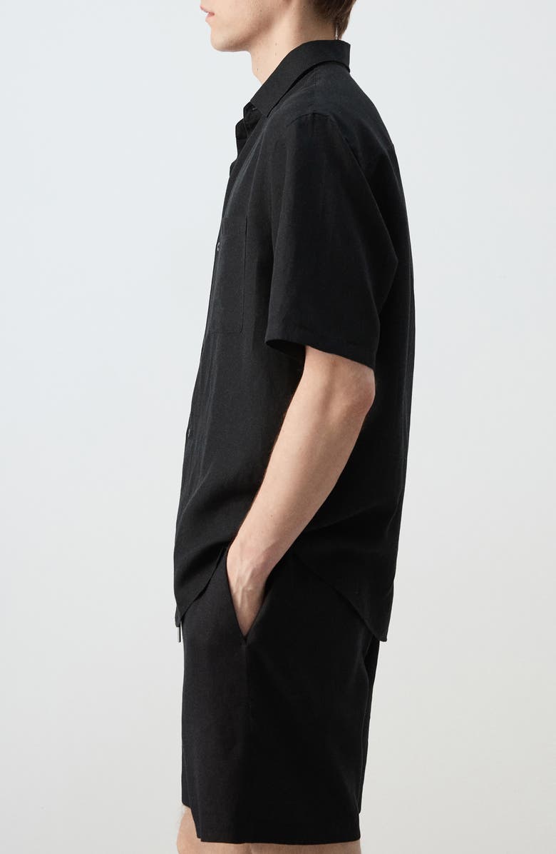 MANGO Short Sleeve Button-Up Shirt, Alternate, color, Black