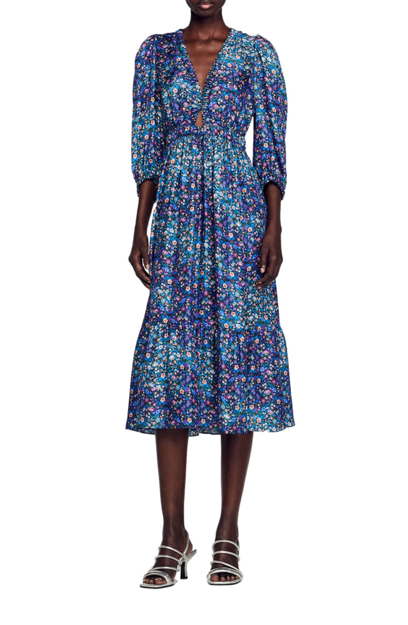 SANDRO Almada Silk Midi Dress