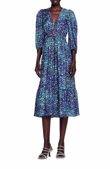 SANDRO Almada Silk Midi Dress