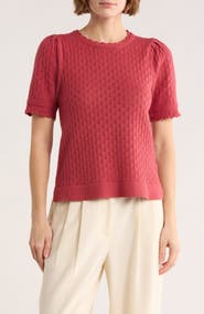 Adrianna Papell Pointelle Stitch Short Sleeve Sweater
