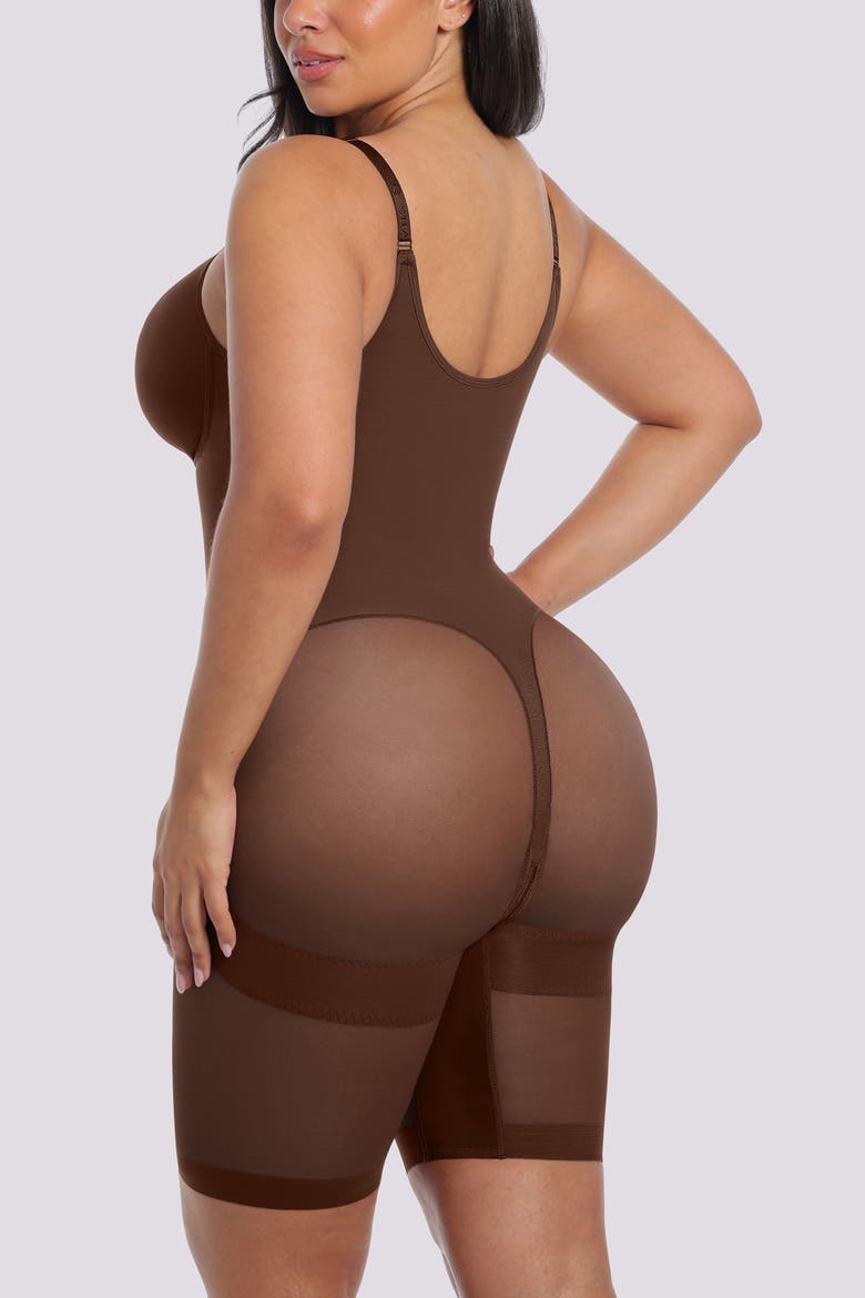 Body Shaper With Zipper Crotch Mid-Thigh Bodysuit, Alternate, color, Brown