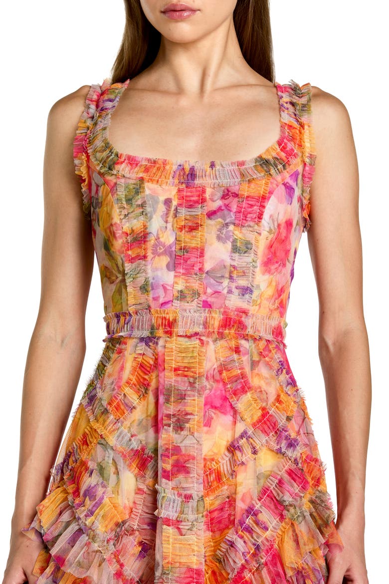 Floral Scoop Neck A-Line Ruffle Midi Dress, Alternate, color, Multi