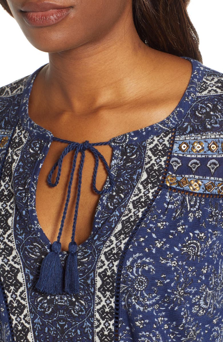 Lucky Brand Beaded Mixed Print Top, Alternate, color, 