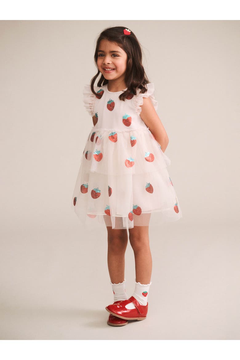Sequin Strawberry Tulle Dress, Alternate, color, Ecru