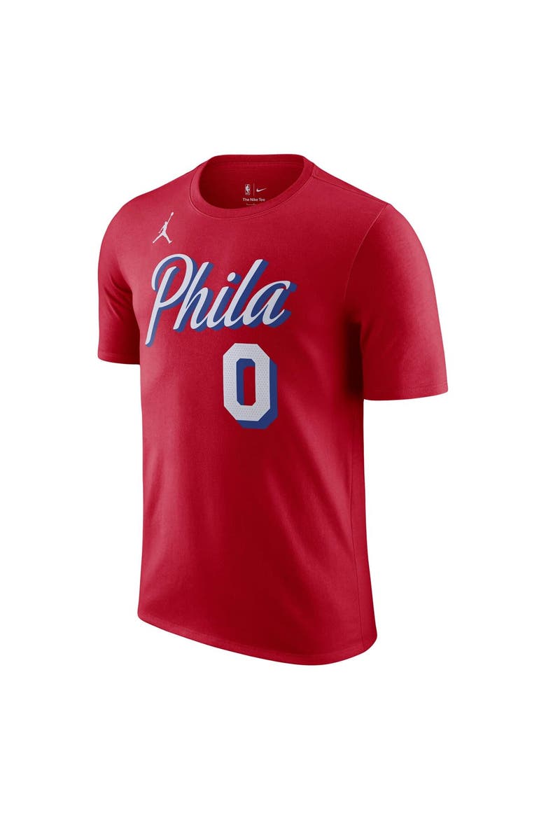 Men's Jordan Brand Tyrese Maxey Red Philadelphia 76ers 2022/23 Statement Edition Name & Number T-Shirt, Alternate, color, Red