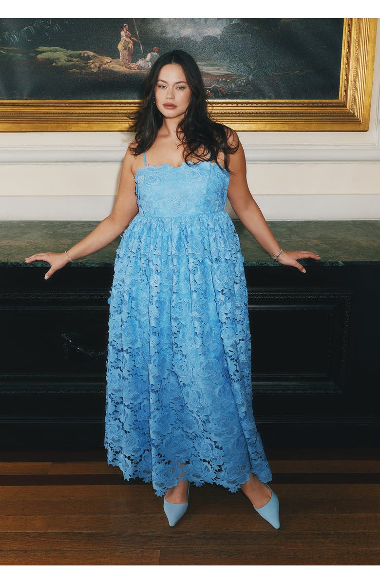 ELOQUII Fit And Flare Lace Gown, Main, color, Light Ocean Blue