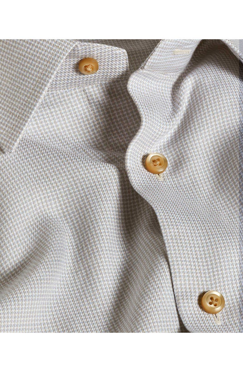 David Donahue Trim Fit Tan Microcheck Cotton & Cashmere Dobby Dress Shirt, Alternate, color, Sand