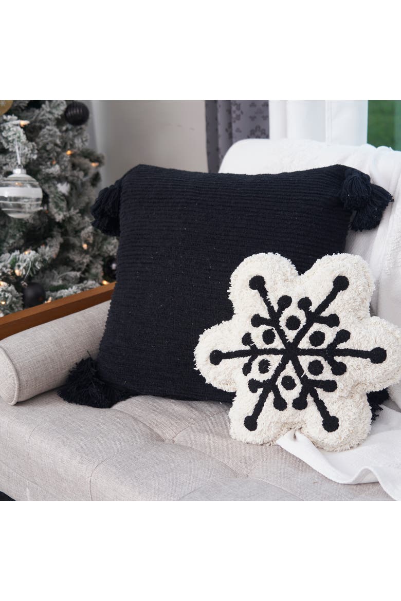 Scarlett Snowflake Shaped Throw Pillow, Alternate, color, Black