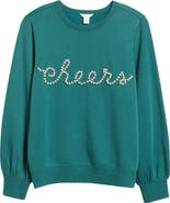 Caslon® Gretchen Imitation Pearl Embellished Balloon Sleeve Sweatshirt