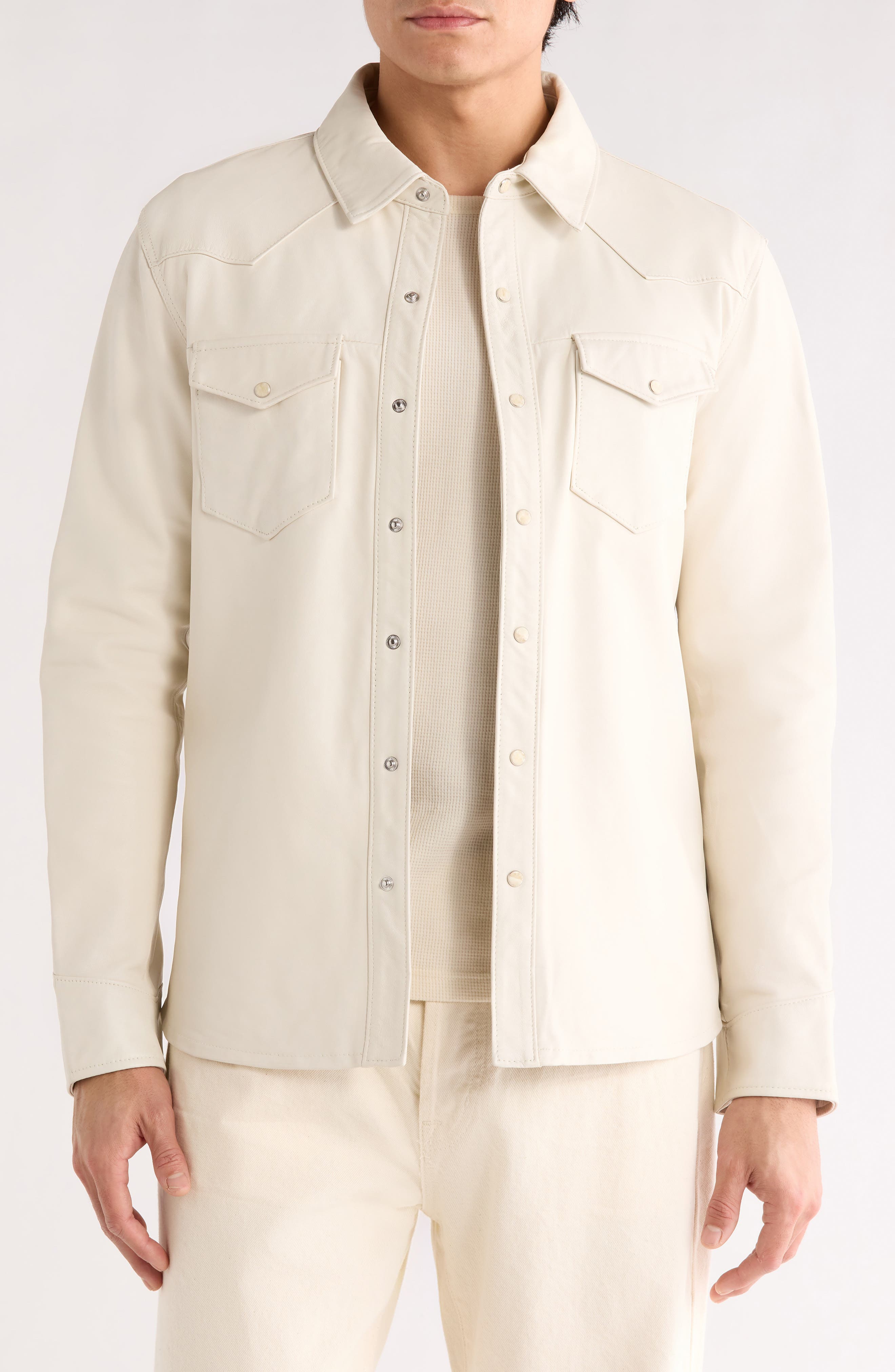Sage Sheepskin Leather Shirt Jacket - image 3