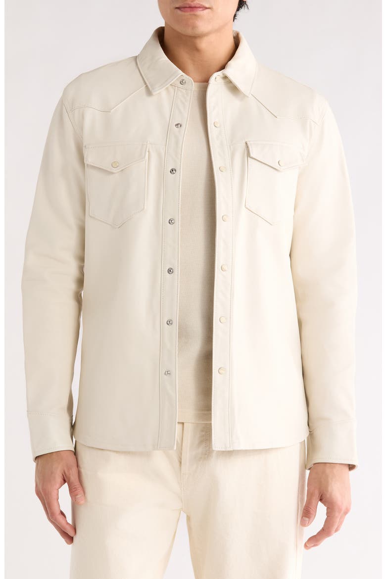 Sage Sheepskin Leather Shirt Jacket, Main, color, IVORY