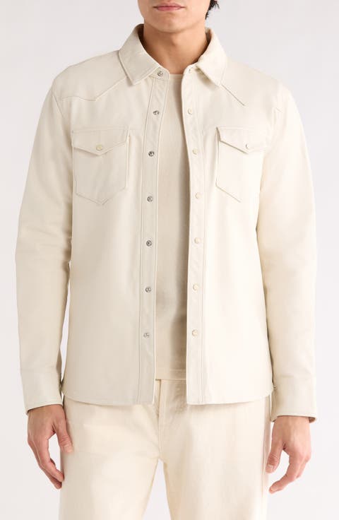 Sage Sheepskin Leather Shirt Jacket