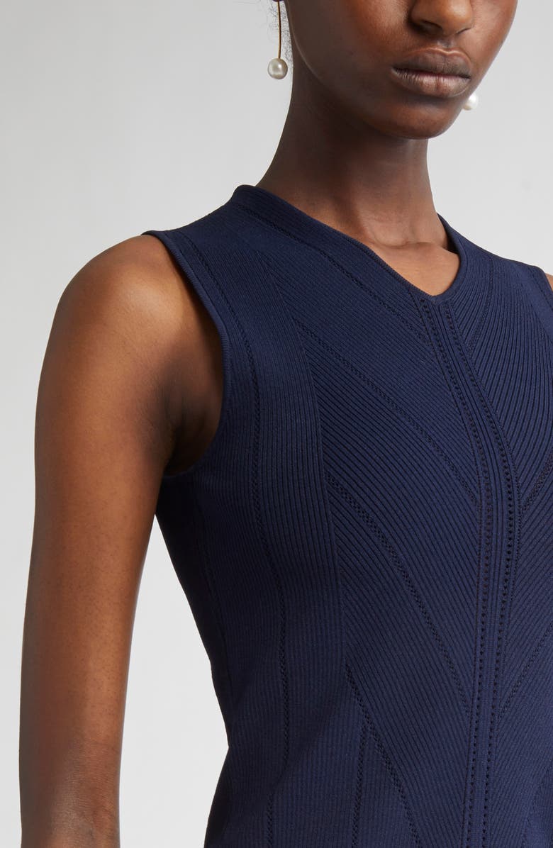 ST. JOHN Pointelle Moving Ribs Knit Sheath Dress, Alternate, color, Navy