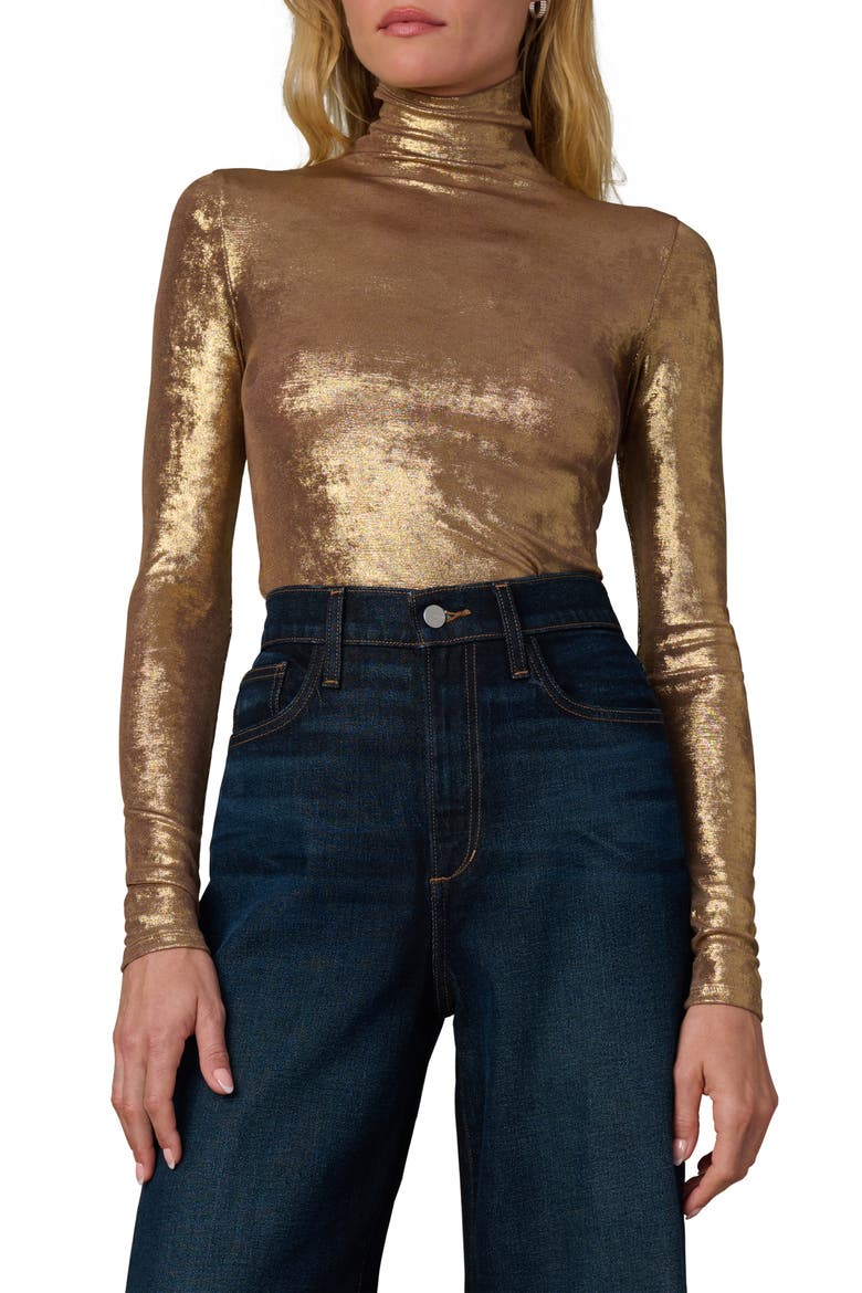 The Tony Metallic Turtleneck Top, Main, color, GOLD