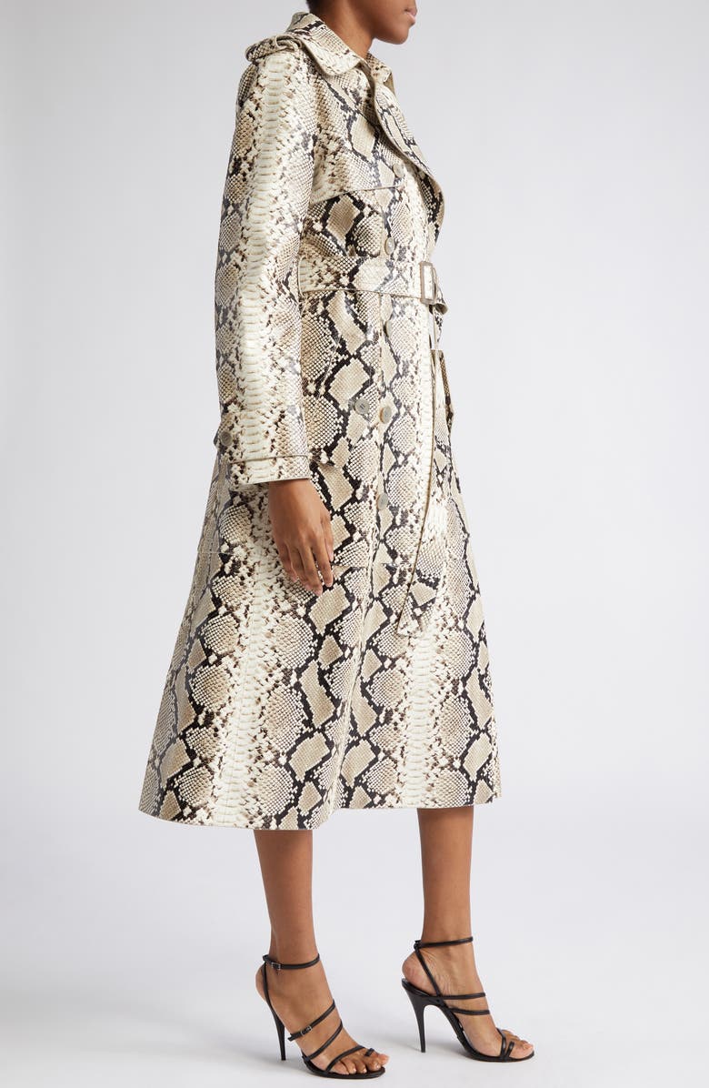 Michael Kors Collection Python Embossed Leather Trench Coat, Alternate, color, 