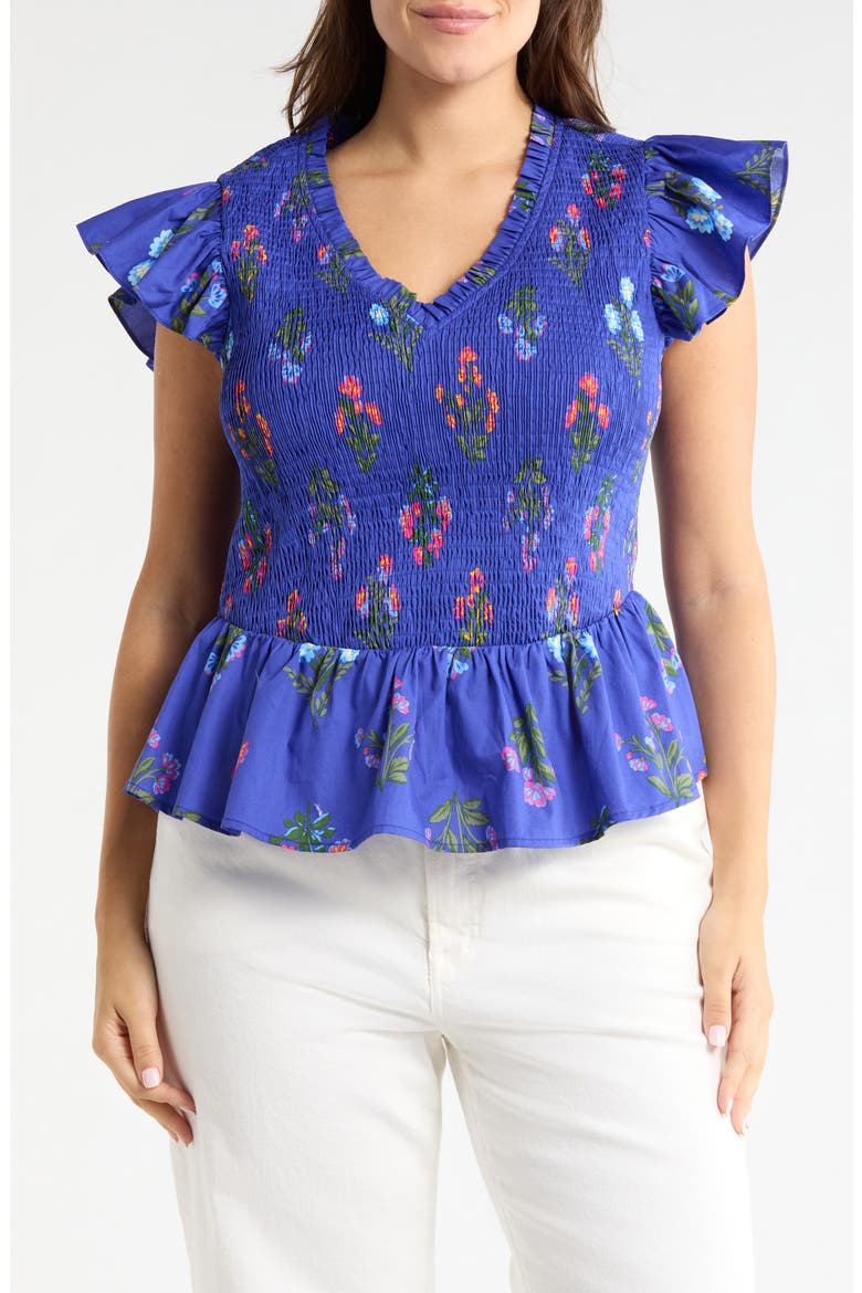 Clemen Floral Print Top, Main, color, NAVY