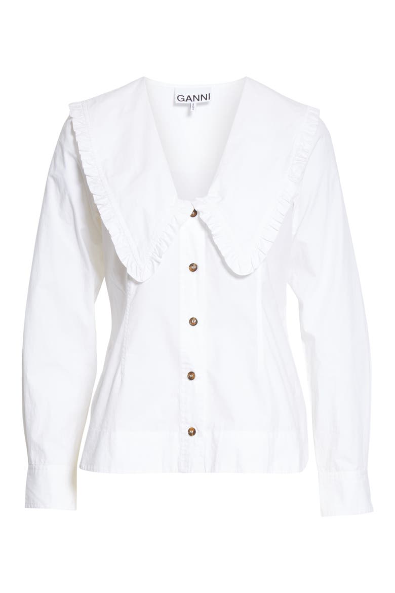 Ruffle Collar Cotton Poplin Shirt, Alternate, color, BRIGHT WHITE