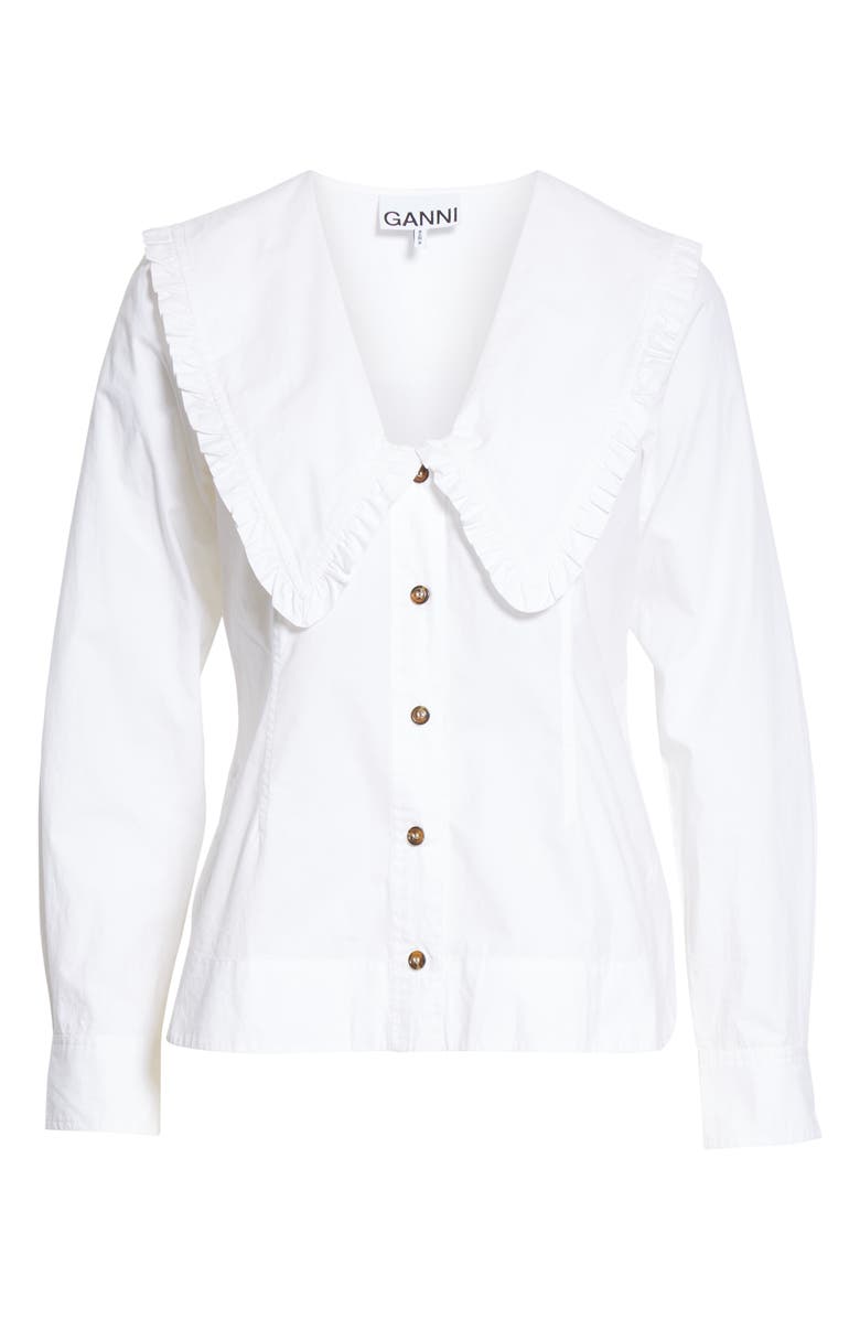 Ganni Ruffle Collar Cotton Poplin Shirt, Alternate, color, 