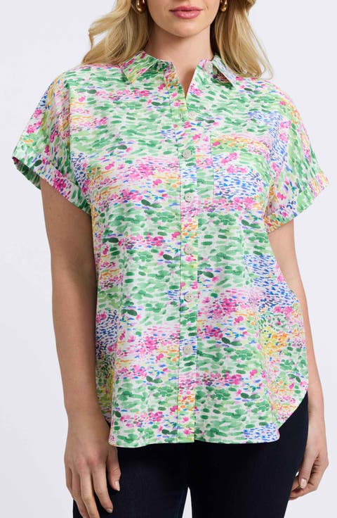 Abigail Short Sleeve Linen Blend Button-Up Shirt (Plus)