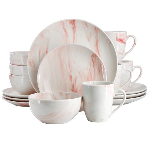 Elama Fine Marble 16 Piece Porcelain Dinnerware Set In Multi