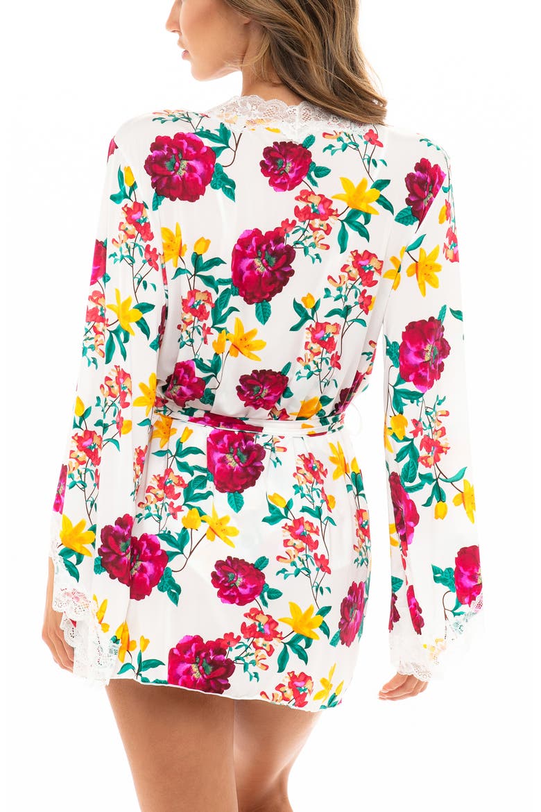 Lace Trim Floral Print Robe, Alternate, color, WHITE FLORAL PRINT