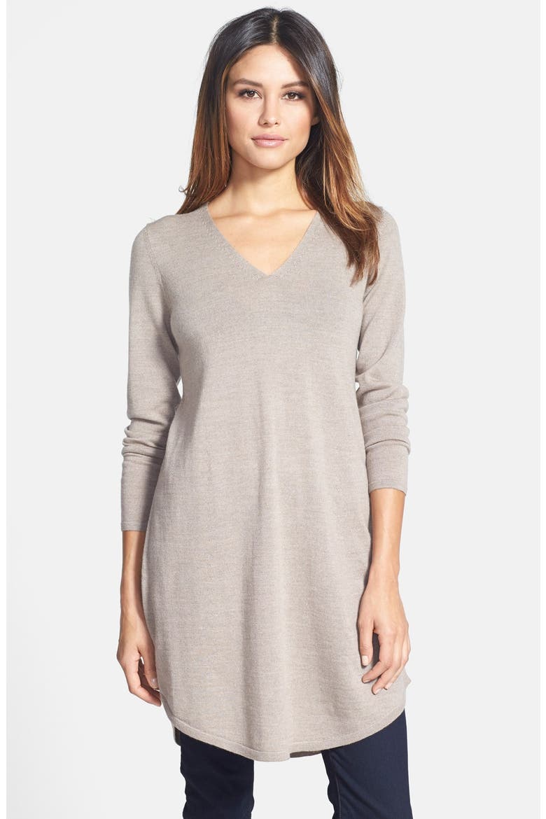 Lightweight Merino Jersey V-Neck Tunic, Main, color, ALMOND