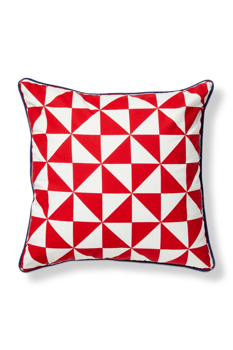 Pinwheel Indoor Outdoor Pillow Red Multi Cotton Summer, Main, color, Red