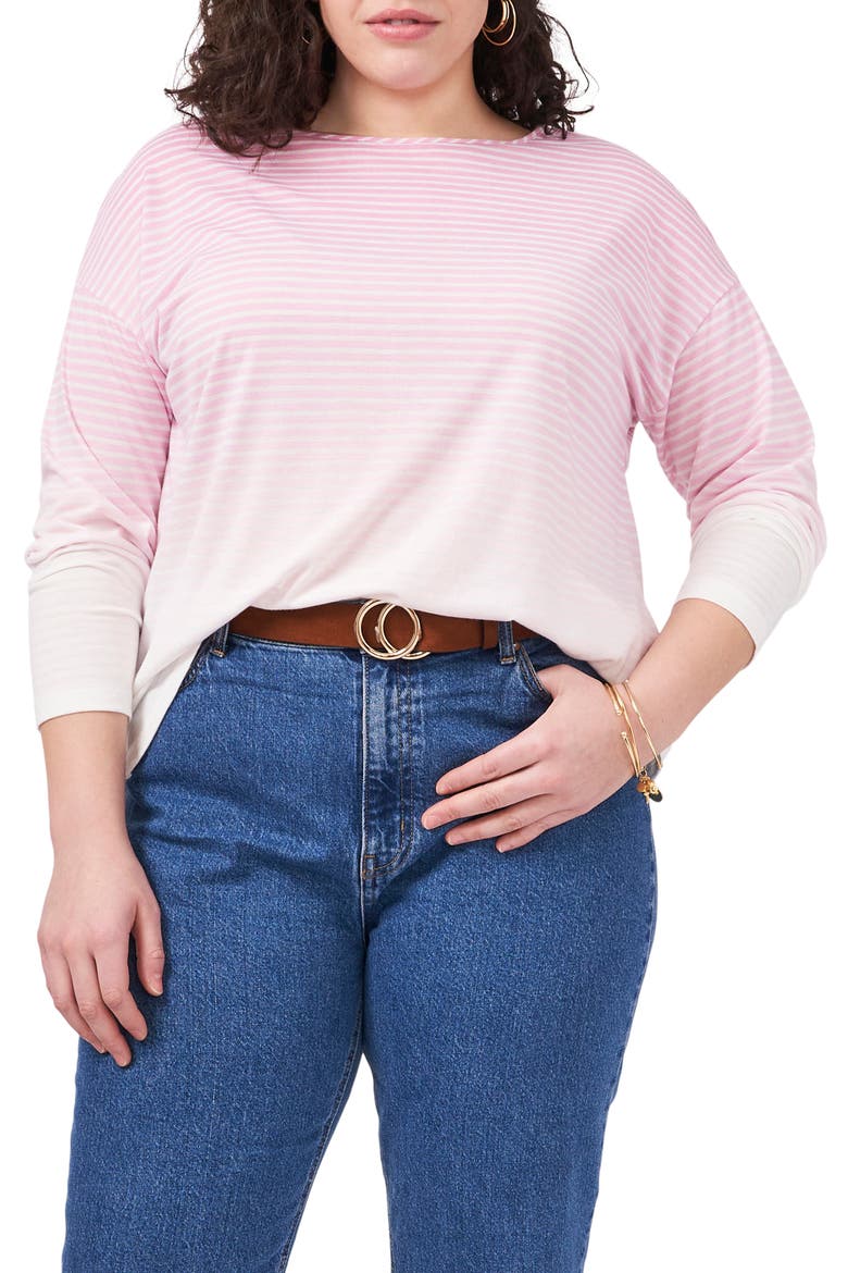 Boat Neck Stripe Ombré Top, Main, color, ICE PINK