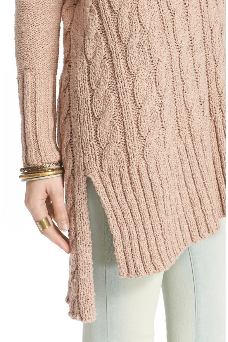 Easy Cable V-Neck Sweater, Alternate, color, WASHED PINK