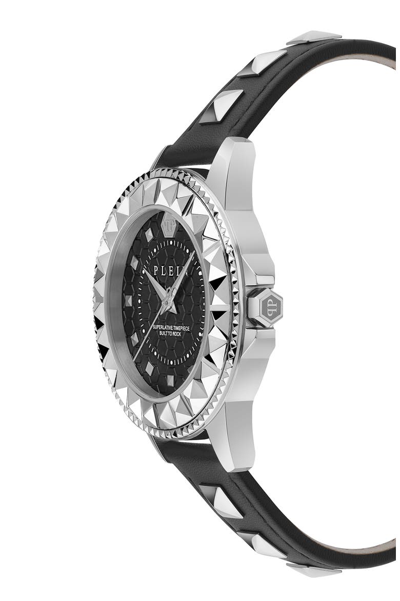Rock Leather Strap Watch, 38mm, Alternate, color, STAINLESS STEEL
