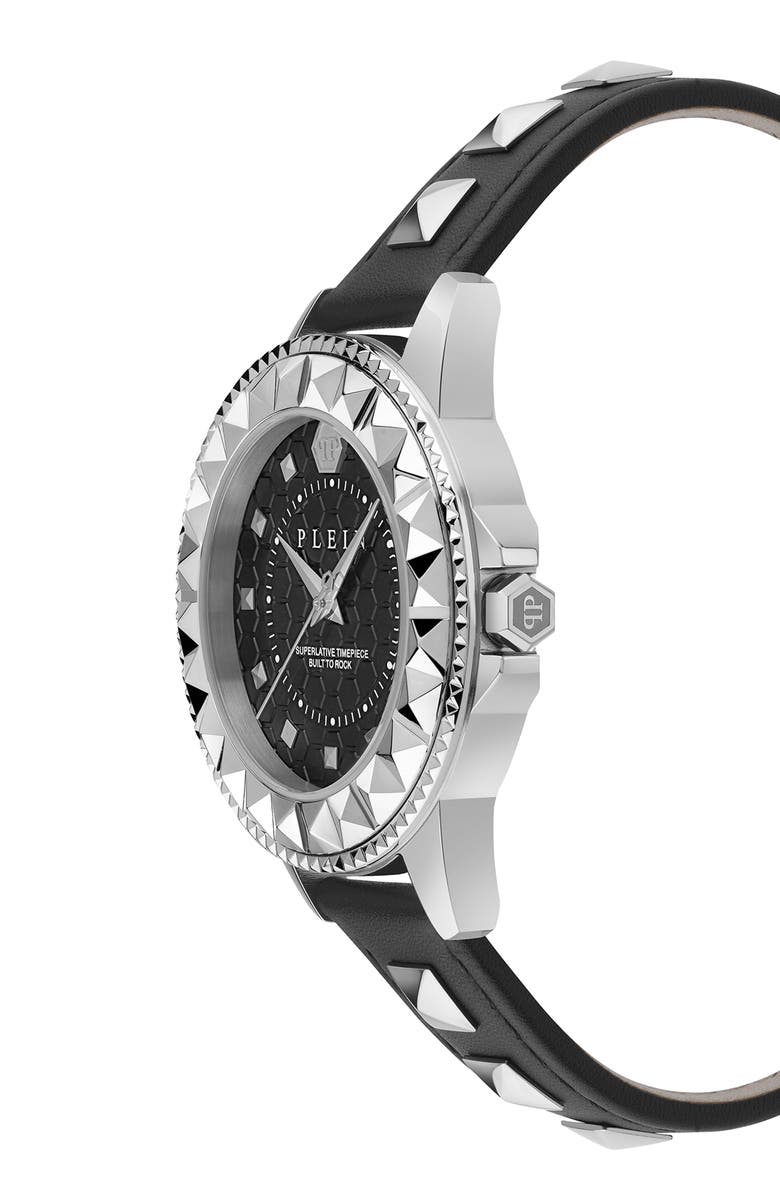 PHILIPP PLEIN Rock Leather Strap Watch, 38mm, Alternate, color, Stainless Steel