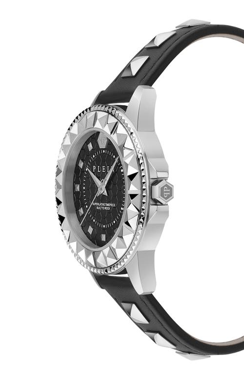 Philipp Plein Rock Leather Strap Watch, 38mm In Stainless Steel