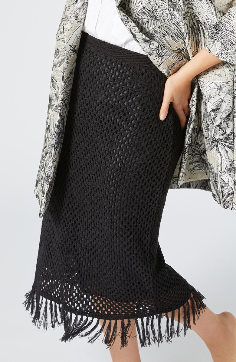 Marina Rinaldi Alca Open Stitch Midi Sweater Skirt, Alternate, color, Black
