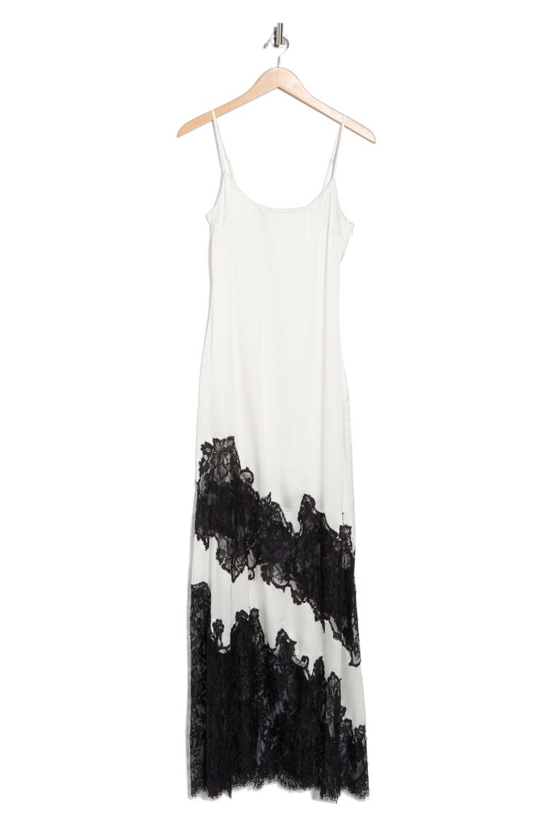 Silvana Lace Inset Silk Gown, Alternate, color, IVORY/ BLACK
