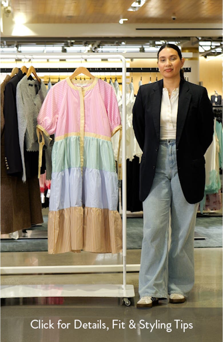 Colorblock Stripe Tiered Shirtdress, sales video thumbnail