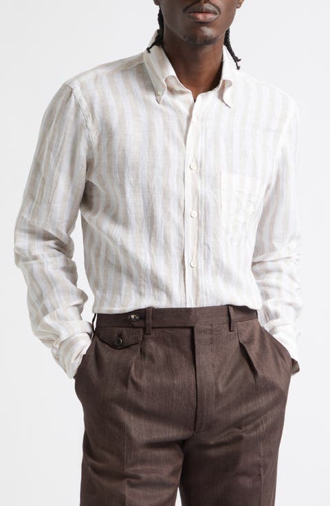 Regular Fit Stripe Linen Button-Down Shirt