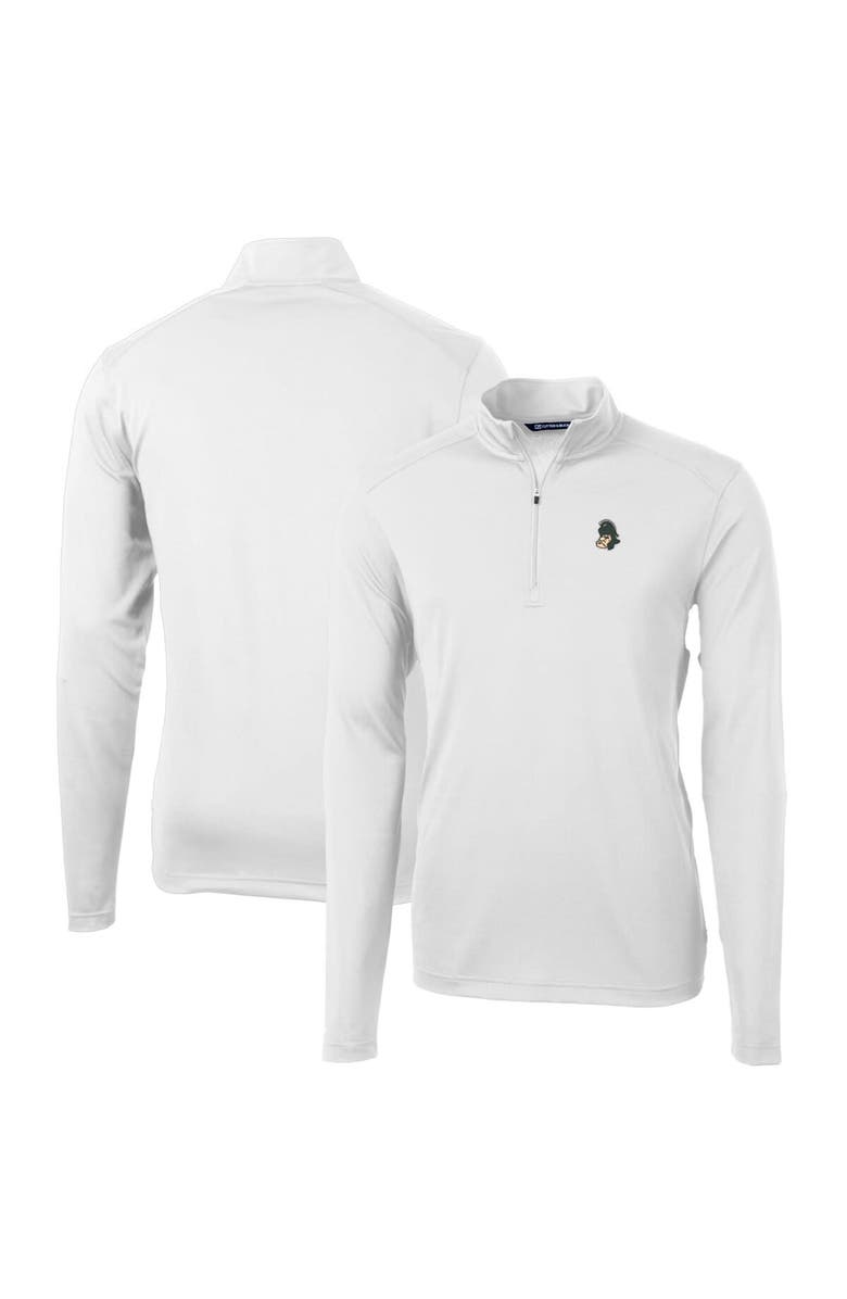 Cutter & Buck Men's Cutter & Buck White Michigan State Spartans Virtue Eco Pique Recycled Quarter-Zip Pullover Top, Alternate, color, 