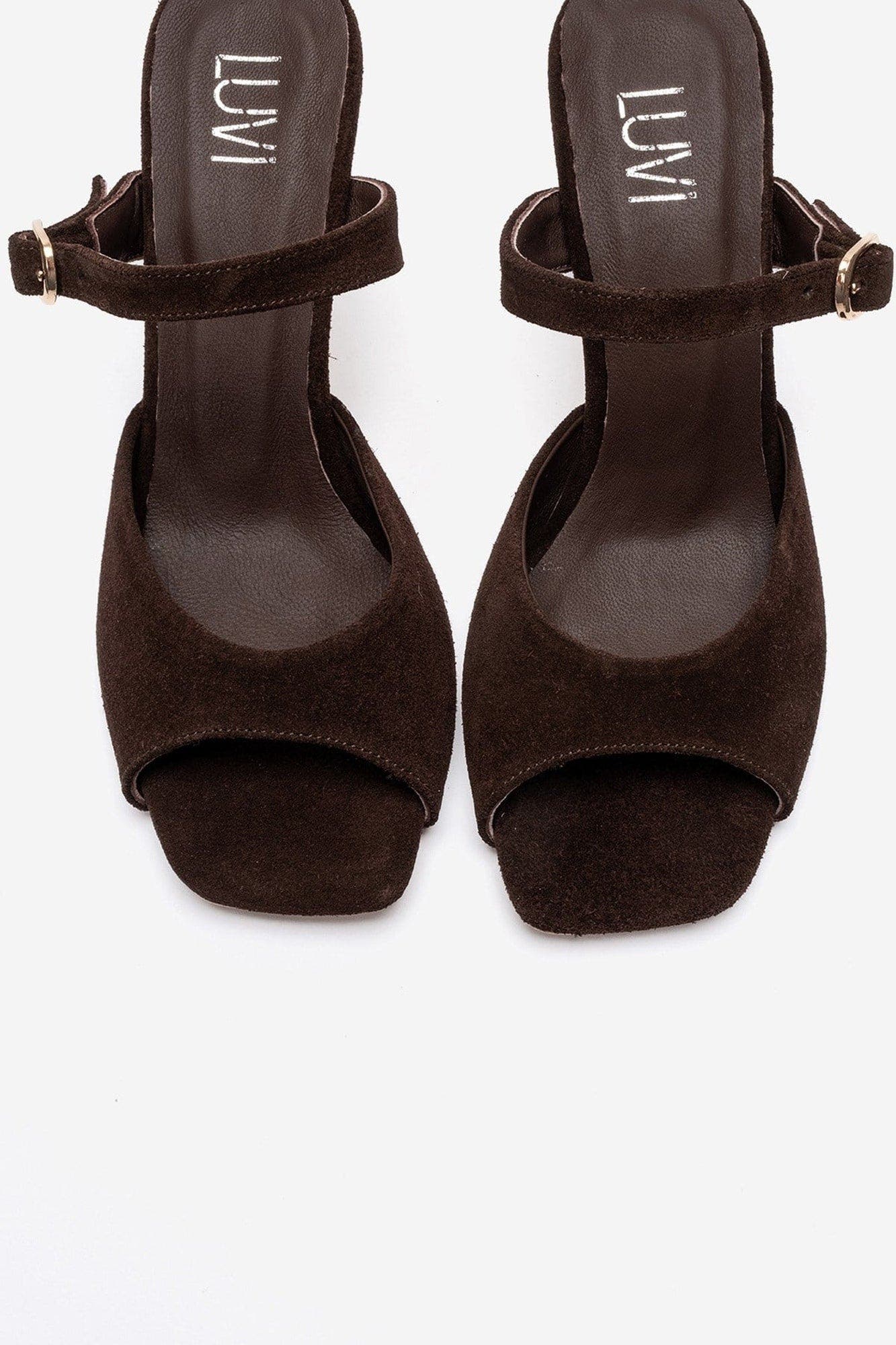 Urael Leather Stiletto Strap Sandal, Alternate, color, Brown Suede