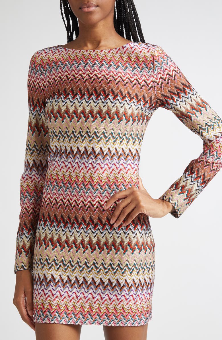 Missoni Metallic Zigzag Long Sleeve Knit Minidress, Alternate, color, Pink Multicolor