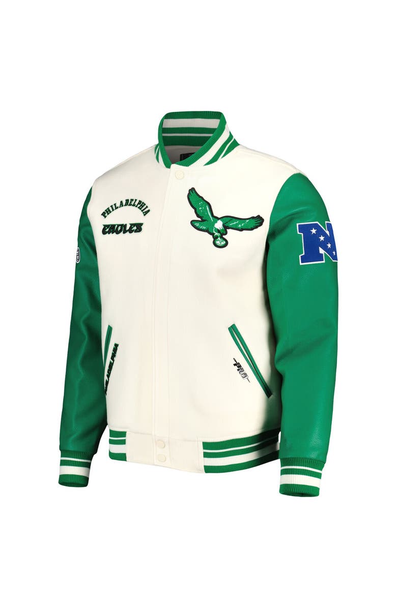 PRO STANDARD Men's Pro Standard Cream Philadelphia Eagles Retro Classic Varsity Full-Zip Jacket, Alternate, color, 