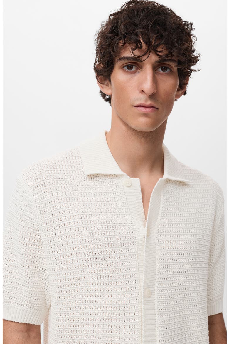 Short Sleeve Knit Button-Up Shirt, Alternate, color, OFF WHITE