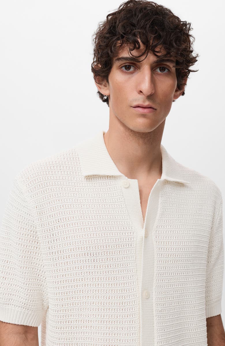 MANGO Short Sleeve Knit Button-Up Shirt, Alternate, color, Off White